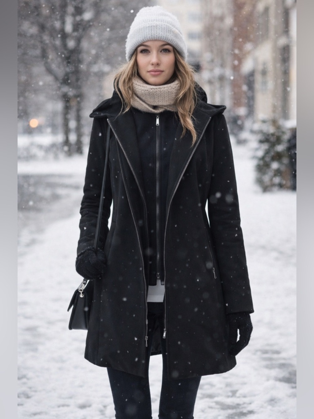 Anne Klein Black Trench Coat with Navy Collar